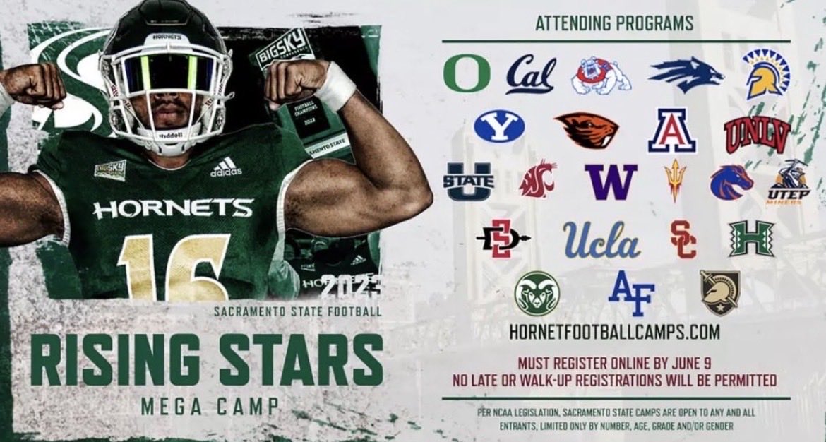 ElijahNelson28's tweet photo. Can’t wait to show what I got and compete at the Sac State rising stars mega camp today‼️
@BrandonHuffman 
@Rivals 
@247Sports https://t.co/27y4EPgPlT