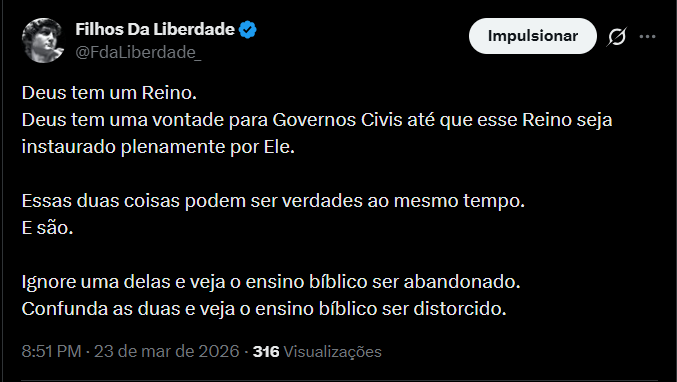 FdaLiberdade_'s tweet photo. Quem ignora essas 2 verdades abandona o ensino bíblico e se torna complacente e permissivo com ideias pecaminosas na política.
Quem confunde as 2 verdades distorce o que a Bíblia ensina sobre cada uma dessas realidades e constrói uma teologia ruim que não distingue crime e vício. https://t.co/8LB2XeW220