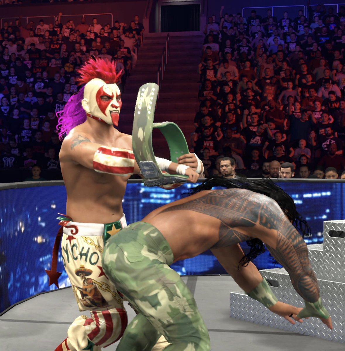 LaurseyXO's tweet photo. Looks like the Mixed Tag titles weren’t missing.. they were STOLEN! 

Tatum Paxley &amp; Psycho Clown just ambushed the champions from behind and made it very clear that they are coming after the titles. #WWE2K26 #UniverseMode #MixedTag https://t.co/df0YQWfum5