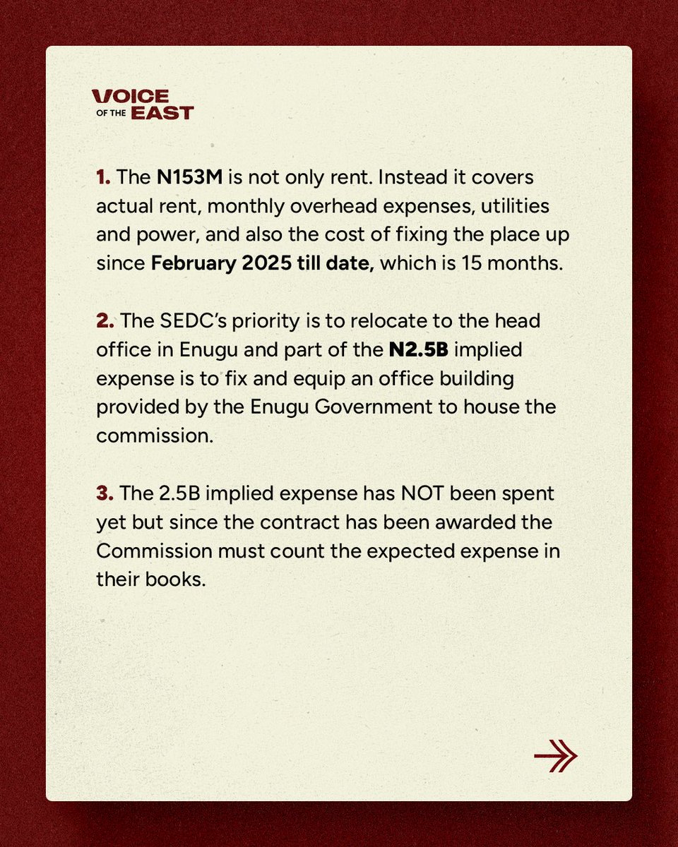 VoiceOfTheEast's tweet photo. Mark Okoye of SEDC published a statement in response to the current trending interview with the Senate Committee overseeing the Commission. 

His statement provides additional context and we all await for the rest of the details as promised. 

The SEDC must not be allowed to fail, be bullied or fall under political capture. 

What do we think of the statement?
@markokoyeII 
@SEDCgov