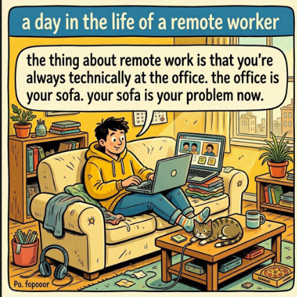 Data_Dud's tweet photo. The thing about remote work is that you're always technically at the office. 

The office is your sofa. 🤣🤣

Your sofa is your problem now.
 
💬 How do you reclaim your living room from the mental stain of operational pressures?

@Chioma__Amadi @FellMentKE @MrCharlesky @tema13456 @ChuksEmma947401 
 #WFHLife #RemoteWork #Boundaries #CorporateHumor