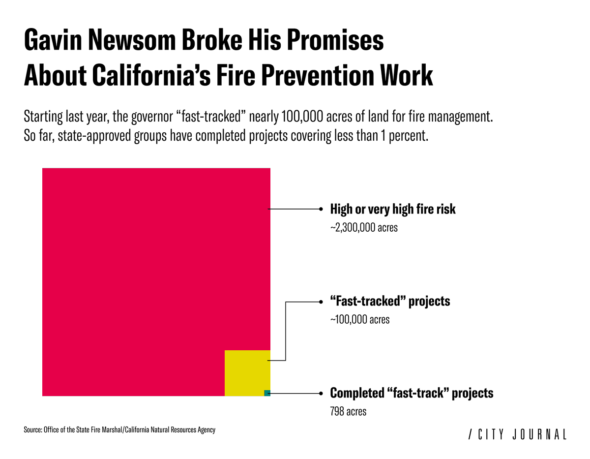 christopherrufo's tweet photo. For more than a year, Gavin Newsom has bragged about "fast-tracking" brush clearance on nearly 100,000 acres of land. But we have obtained internal documents showing that he broke that promise—and then tried to hide it from the public.

This is why California burns. https://t.co/0hV2HnT7GY