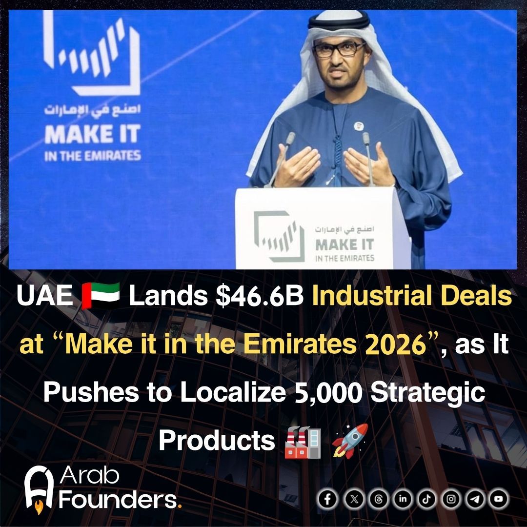arab_founders's tweet photo. The UAE closed its flagship Make it in the Emirates 2026 forum with AED 171 billion in industrial agreements, reinforcing its ambition to localize manufacturing, strengthen supply chains, and accelerate economic diversification.

https://t.co/3PklxDIpKY https://t.co/9lCdhx9Dc5