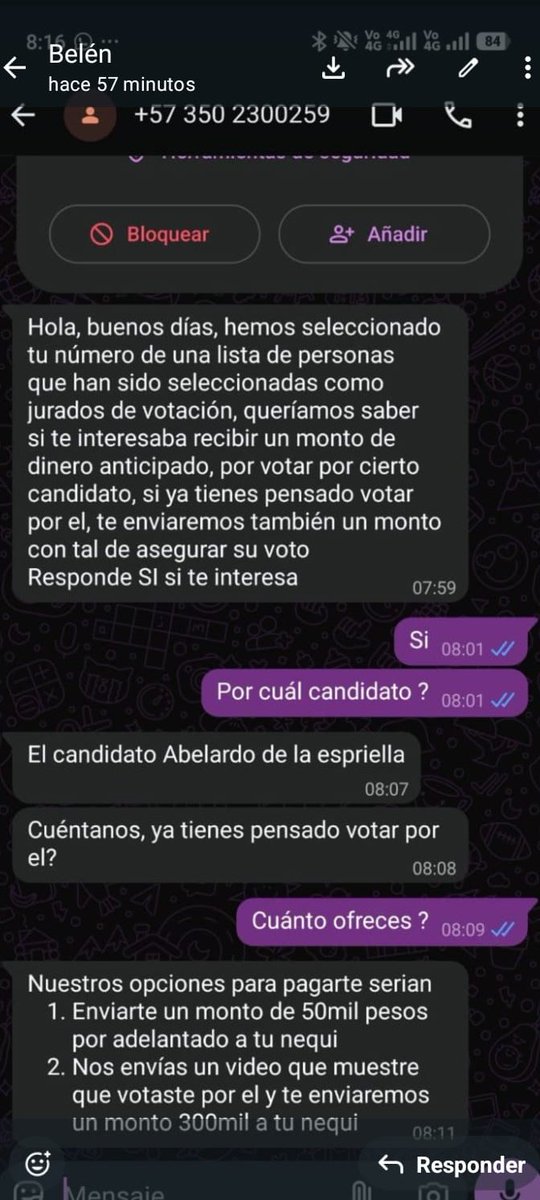 manuelgarcia_52's tweet photo. Este mensaje le ha llegado a muchas personas que fueron jurados de votación en Primera Vuelta
Rechazamos este #DelitoElectoral y denunciamos estas maniobras ilegales de la Campaña de la Extrema Derecha
Que los órganos de control actúen
@PGN_COL
@FiscaliaCol
@PoliciaColombia
@IvanCepedaCast
@aida_quilcue
@PactoCol
@PoloDemocratico