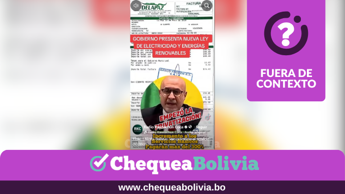 ChequeaBolivia's tweet photo. ✖️En Facebook se difunde que el pasado domingo el ministro de la Presidencia, José Luis Lupo, anunció una nueva Ley de Electricidad 
🔎En realidad el anuncio es de hace un mes, el 7 de mayo. Esta semana, el Gobierno aplazó la presentación de la nueva ley para “atender temas urgentes”. 
🔗Fuentes: https://t.co/AshTBLRZb3 y https://t.co/iFBYsRKSCT
#FueraDeContexto #ChequeaBolivia