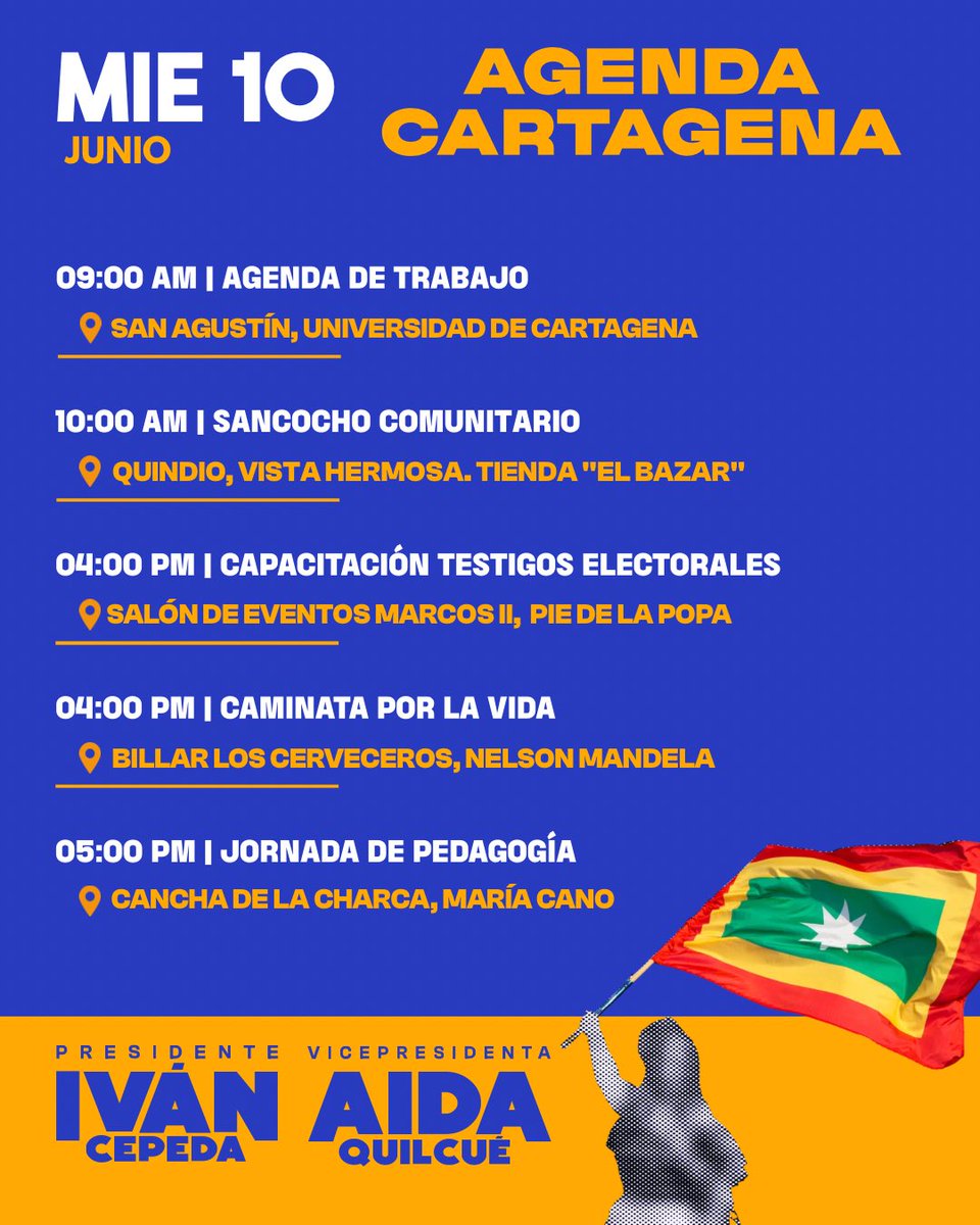 progresitasbol's tweet photo. 10 JUN: La ruta de la vida en Cartagena 🗓️✊

Este miércoles 10 de junio, nuestra agenda se activa con toda la fuerza del poder popular. Estaremos desplegados en el territorio construyendo el cambio desde las bases con las siguientes actividades:

#LaRutaDeLaVida https://t.co/EnuzS761F5