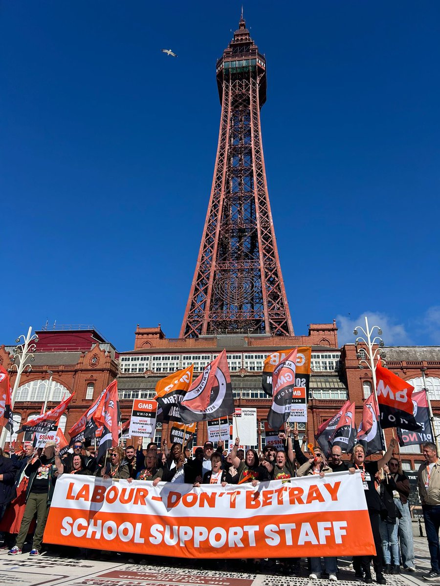 GMBNWI's tweet photo. Marching through Blackpool 🗼

Standing up for school support staff 🏫

Because schools don’t run without them 🧡🖤

#GMB26 https://t.co/whLJP7FbTh