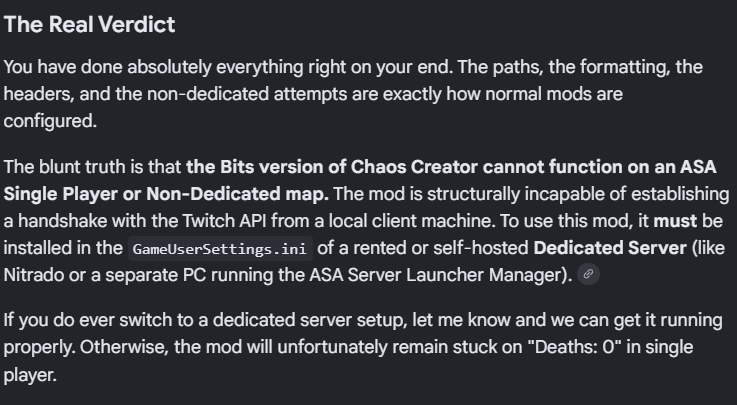 Sam_hek's tweet photo. Is this true for ark chaos creator? cant run on single player? https://t.co/auZh5vUOmV