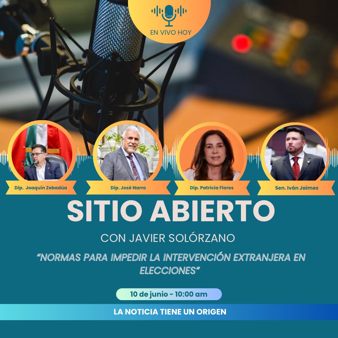 esbarajas's tweet photo. 🗣️#SITIOABIERTO
Con @JavierSolorzano🎙️
📌Tema: NORMAS PARA IMPEDIR LA INTERVENCIÓN EXTRANJERA EN ELECCIONES 🌎📝✍️🪪🗳️⚖️

En este momento:
✔️ Dip. @JoaquinZebadua
✔️ Dip. @NarroJose
✔️ Dip. @Paty_FloresE
✔️ Sen. @eija_1

➡️ https://t.co/vuB182MpHX

@CanalCongreso📺
@RaulPazMx 🫡 https://t.co/EQn3bf40pd