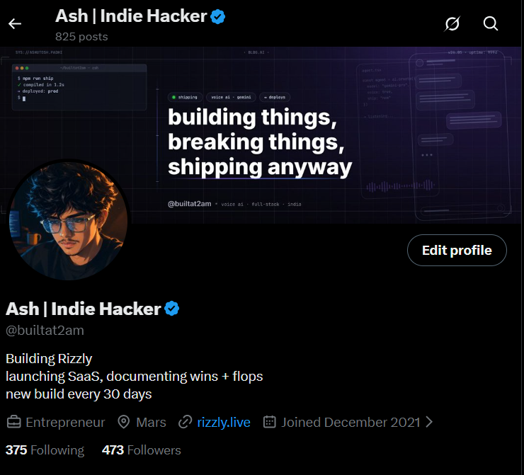 Ash | Indie Hacker tweet media