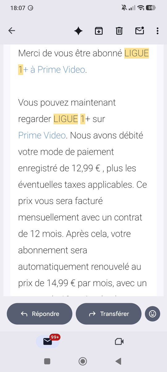 ThomasPrice59's tweet photo. @geo311293 @ligue1plus @PVSportFR Relis le mail que tu as reçu lors de ta souscription via Prime. C'est indiqué que c'est 12.99 la première année, ensuite ça passe à 14.99€. https://t.co/JJgtoS44ao