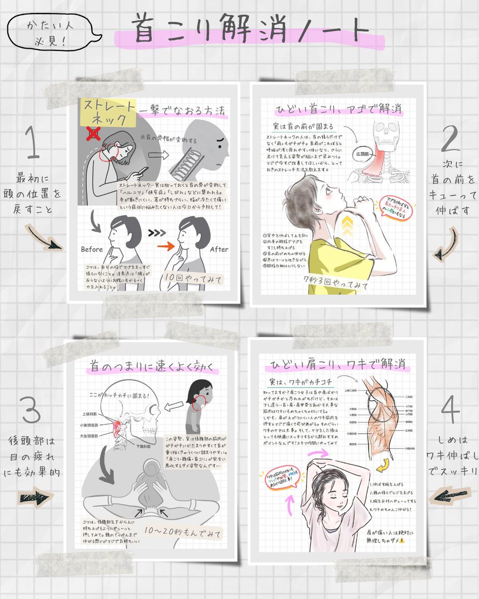 Haru_Body_Lab's tweet photo. ベテランの理学療法士が「首こり女子。湿布貼るよりこれ読みな」ておすすめしてたやつをシェア。 https://t.co/x6g8NExn9B