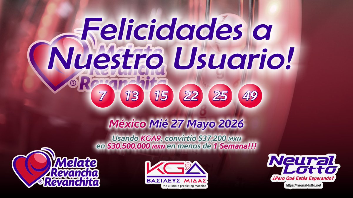 Neural_Lotto's tweet photo. ¡¡FELICIDADES A NUESTRO USUARIO!!🇲🇽

¡DIOS! ¡ESTO ES UNA VENTAJA TOTALMENTE INJUSTA!🤯

¡Con KGA9, conviértete en el siguiente gran mega ganador! ¿Qué esperas?

https://t.co/7i69CxMFWJ

Desata el poder del único predictor 3QPU de lotería del mundo.

#Melate #mexico #cdmx #loteria https://t.co/k0HmQbKu2W