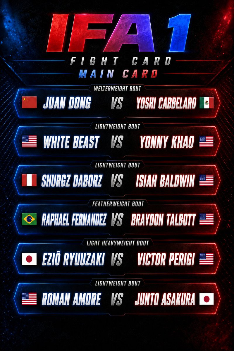 IFAfightleague's tweet photo. IFA 1 FULL CARD
Wednesday the 17th at 5pm est! https://t.co/gD8h25eXuE