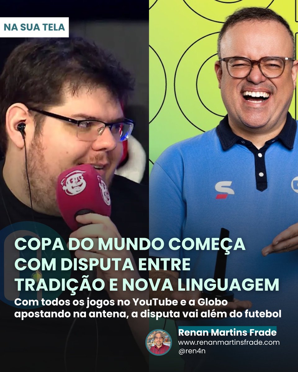 ren4n's tweet photo. A #CopaDoMundoFIFA começa amanhã, mas o jogo mais interessante pode estar fora das quatro linhas.

Na minha coluna em @Splash_UOL, explico por que o mundial virou um teste para o @YouTubeBrasil, a @tvglobo e os hábitos do torcedor brasileiro.

Aqui: https://t.co/irGJAQe4eH https://t.co/tbYwkqM4ap