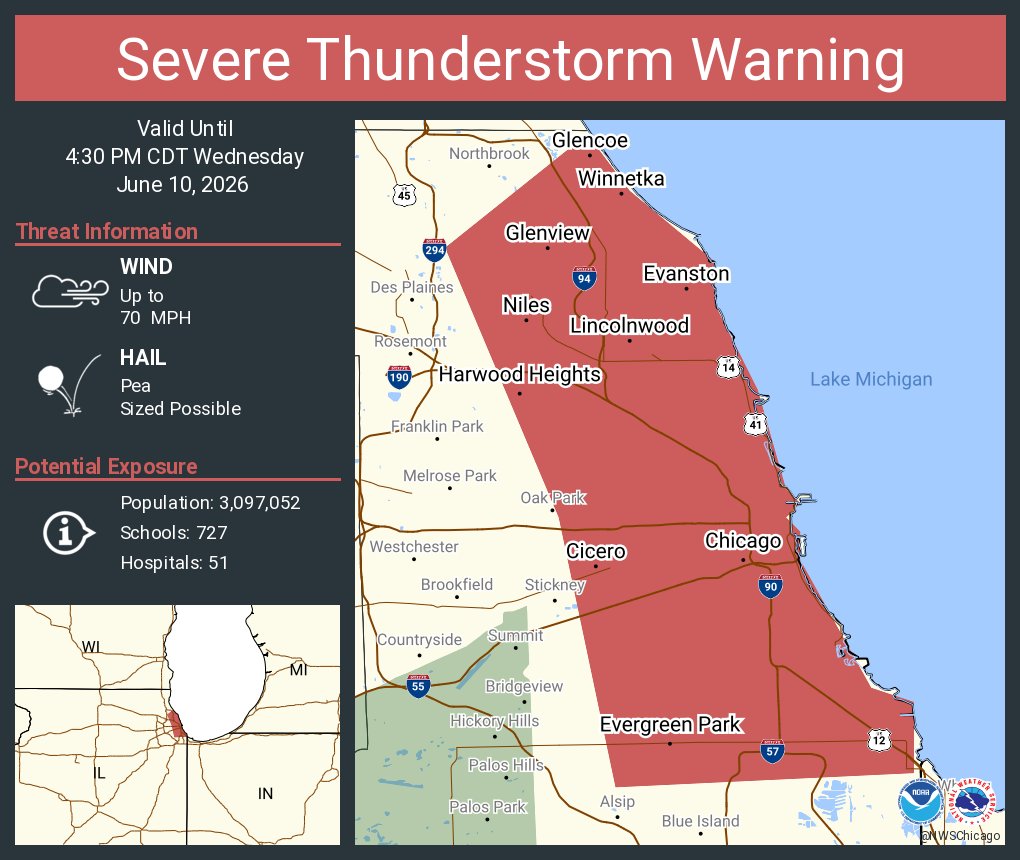 Severe Thunderstorm Warning continues for Chicago IL, Cicero IL and ...