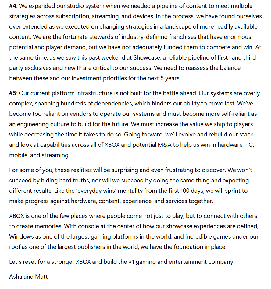 Wario64's tweet photo. Microsoft published the letter "Next 100 Days: XBOX Reset" that was sent to Xbox employees https://t.co/DFD6T0GZT4 https://t.co/zRkH8Mh3P9