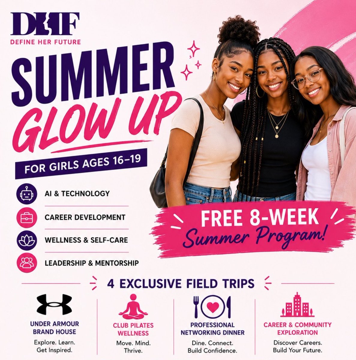 princessxap's tweet photo. The Summer Glow Up Experience is a FREE summer program for young women ages 16–19 focused on AI, career development, wellness, leadership, mentorship, and exclusive field trips. 

Send me a DM and I’ll respond with the link to sign up. 👩🏽‍💻💕 https://t.co/2UBNV1Fvub