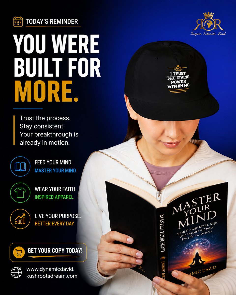 dynamicdavid33's tweet photo. You were built for more.

Your future is shaped by the thoughts you feed today.

Read. Learn. Grow.
Master your mindset. Master your future.
Get your copy:
 https://t.co/JCHM9lbe2N

#MasterYourMind #DynamicDavid #Mindset #PersonalGrowth #Motivation #SuccessMindset #BookRecommend https://t.co/fqIEcBNrfU