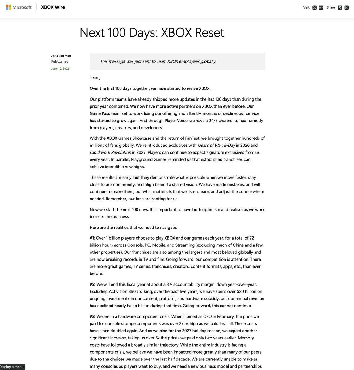 GeekFoolish's tweet photo. XBOX CEO has shared the goal for the platform's next 100 days https://t.co/jDGJ8OWOe0