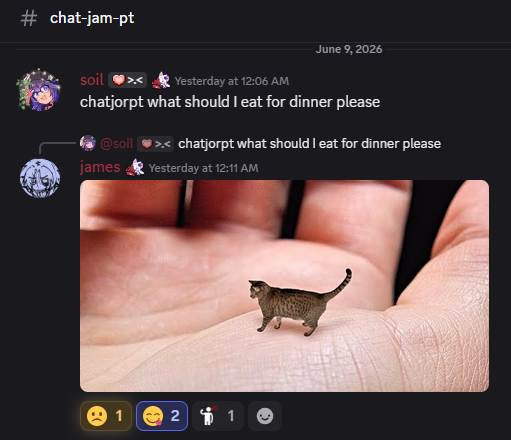 jayphyn's tweet photo. got bored one evening and made a text channel in my discord server where my friends ask me questions as if im a chat bot and i find it really fun https://t.co/a7Hu7xW9J2