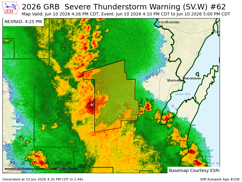 NEWIWeather's tweet photo. GRB continues Severe Thunderstorm Warning [tornado: POSSIBLE, wind: 60 MPH (RADAR INDICATED), hail: 0.00 IN (RADAR INDICATED)] for Langlade, Menominee, Shawano, Waupaca [WI] till 5:00 PM CDT https://t.co/3byi0mdVST https://t.co/FfQqDGFhDV
