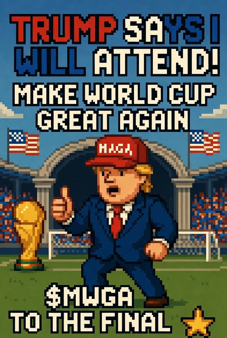 MWGA_solx's tweet photo. 🚨 MAKE WORLD CUP GREAT AGAIN 🚨

BREAKING: Trump says “I will, I will” — he’s attending the 2026 World Cup 🇺🇸🏆

Oval Office confirmation. Expected to present the trophy at the Final. Making it the biggest, safest, most based tournament ever.

Visa fixes incoming. America hosting = America winning. This is OUR Cup!

$MWGA loading for every match & MAGA moment to July 19.

CA: CXMwS53RxSXnQr9hmrn5rY9RjEyWefkGzucsTe1qpump

#MWGA #WorldCup2026 #TrumpAttends #MAGA #FIFAFever