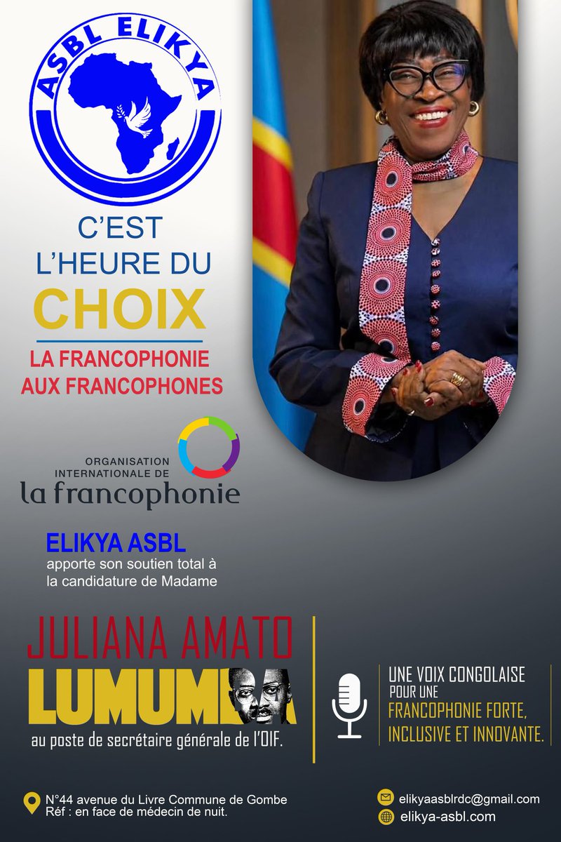 zaherahrm's tweet photo. ELIKYA ASBL apporte son soutien total à la candidature de Mme Juliana Lumumba.

C'est l'heure du choix. https://t.co/ZI0I1AGXvh
