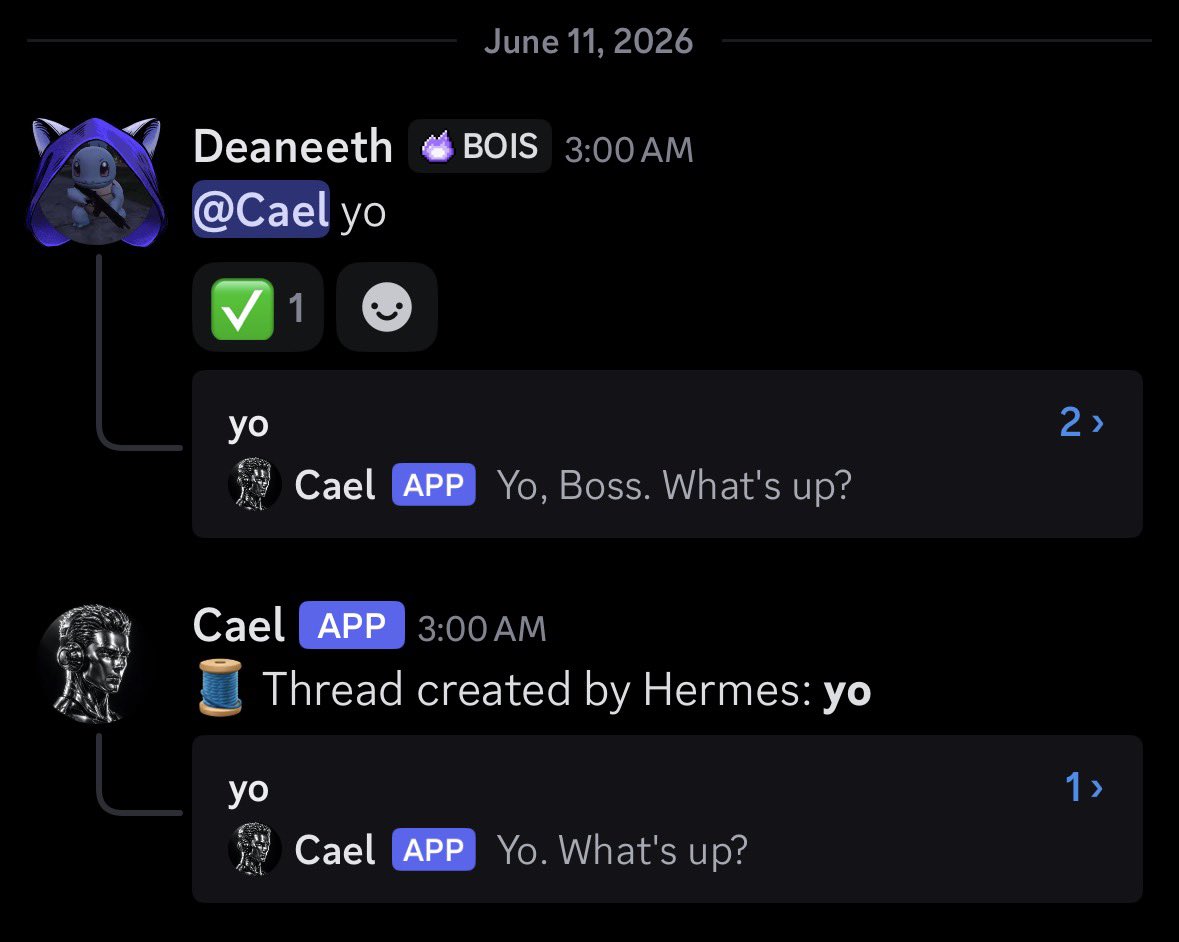 deaneeth_'s tweet photo. @Teknium is there a fix for this duel thread creation? Or is it a configuration issue on my end? https://t.co/9ZGd882gkh