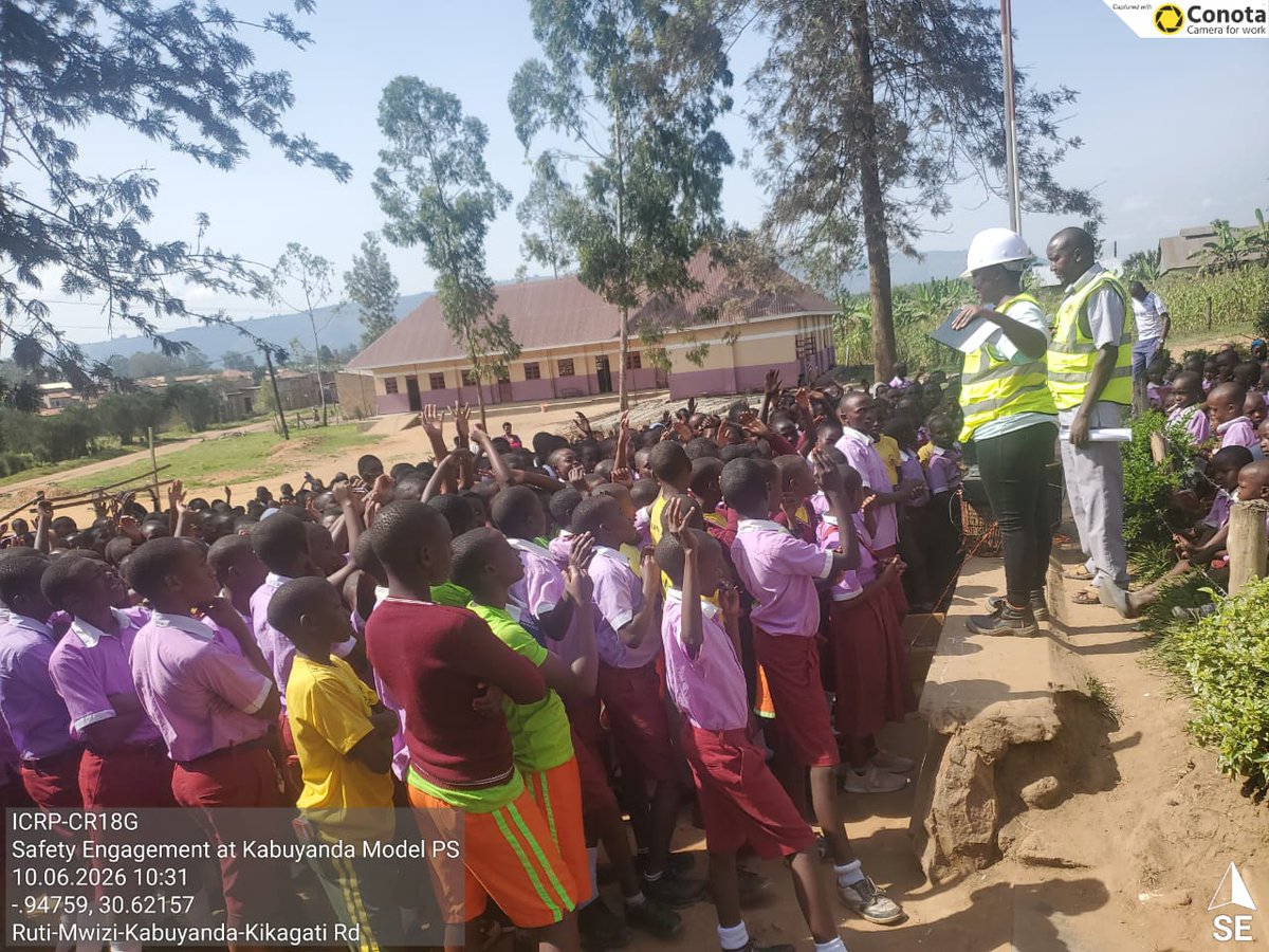 Chrbertconsult's tweet photo. On 10th-06-2026, @Chrbertconsult, together with safety team from CR18G, representative from WAPACOS and @min_waterUg, conducted a safety engagement meeting at Kabuyanda Model Primary School. The meeting aimed to encourage proactive safety practices. https://t.co/MRBiKdHXtp