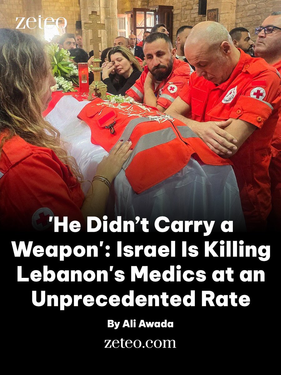 zeteo_news's tweet photo. Over 130 Lebanese paramedics have been killed since Israel’s re-invasion of southern Lebanon.

Lebanese journalist Ali Awada speaks to the colleagues and families of those killed, noting growing evidence of the Israeli military targeting medical personnel. https://t.co/NmwI1Azl6w