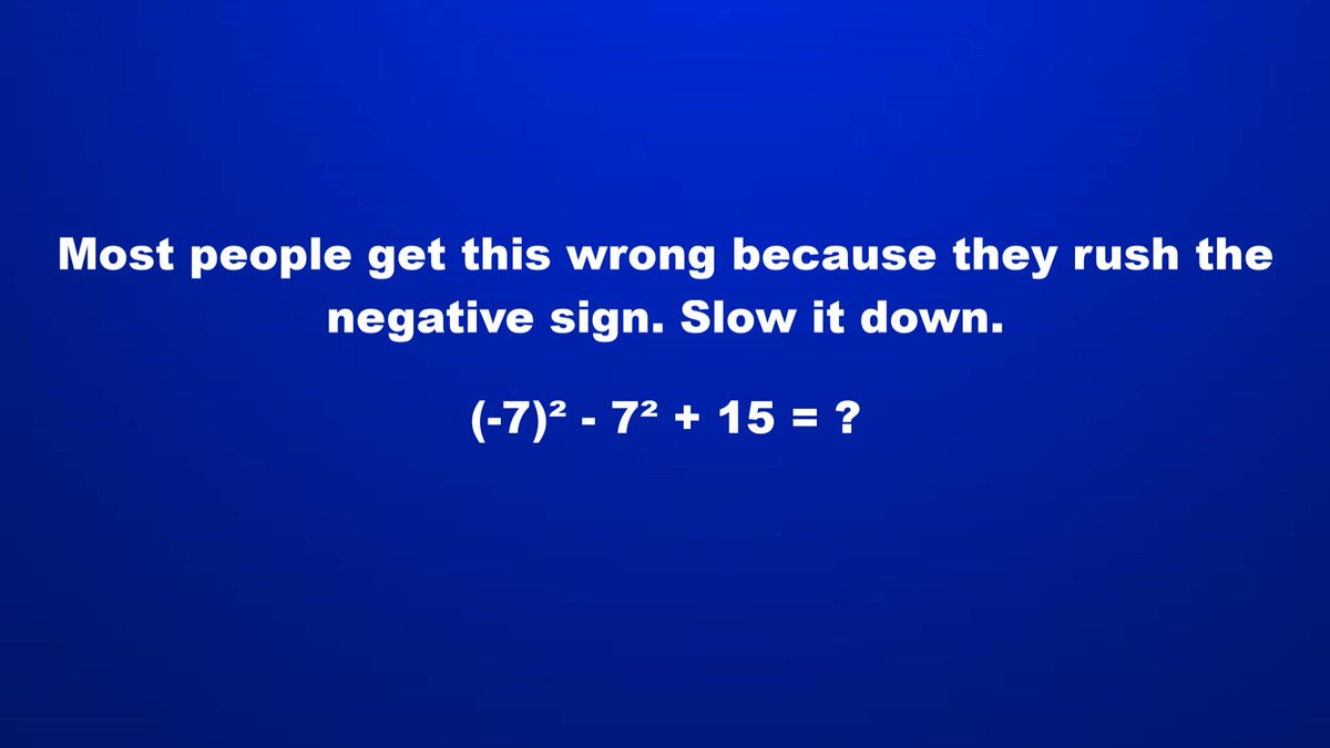 merlstrom's tweet photo. Before you scroll… solve this real quick.
#MathExpression #MathChallenge #SolveThis #PEMDAS #OrderOfOperations #MathFun #BrainTeaser #QuickMath #MathCommunity #NegativeSign #Exponents https://t.co/z0xGNdvb5s