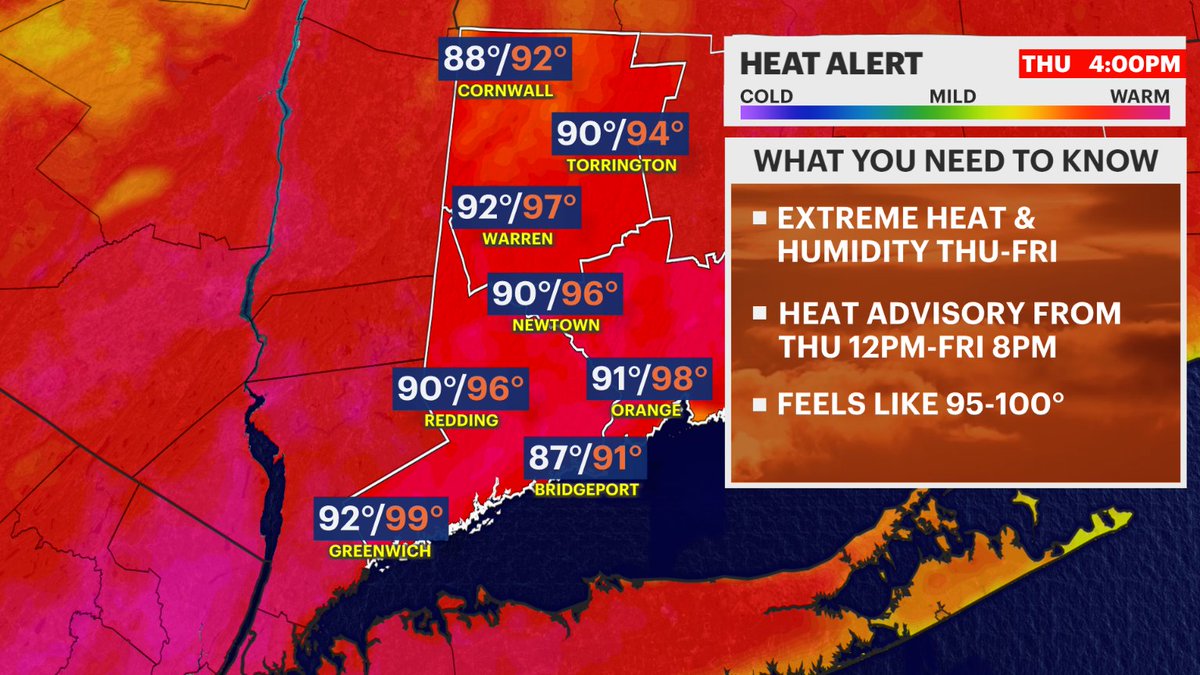 MichelePowersWx's tweet photo. 🚨High heat and humidity in the tri-state area help fuel severe thunderstorms ⛈️starting tomorrow.
Damaging winds and large hail are possible. Stay weather aware.
➡️ @News12CT
https://t.co/ZtR99TSggR
#ctweather #hotandhumid #severestorms https://t.co/REtwpSKkUa