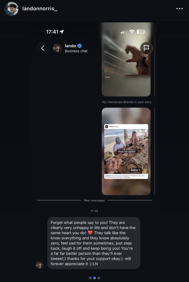 clovrleafmotors's tweet photo. Yet another reason why I am a fan of Lando. 

A fan account of his has been dealing with immense amount of hate on Instagram and Lando reached out in support of them. He didn’t need to, but he did anyways. Always so supportive to his fans. https://t.co/cSJyuzVOnF