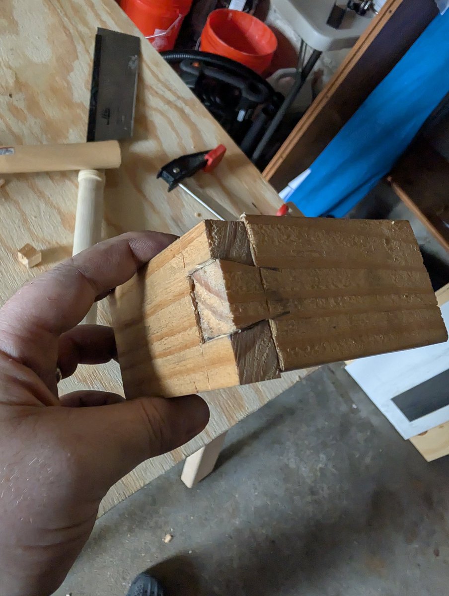 baanchou's tweet photo. Cut my first dovetail and then a mortise and tenon.  Didn't glue or plane finish them since just practicing https://t.co/2ETAeACNm7