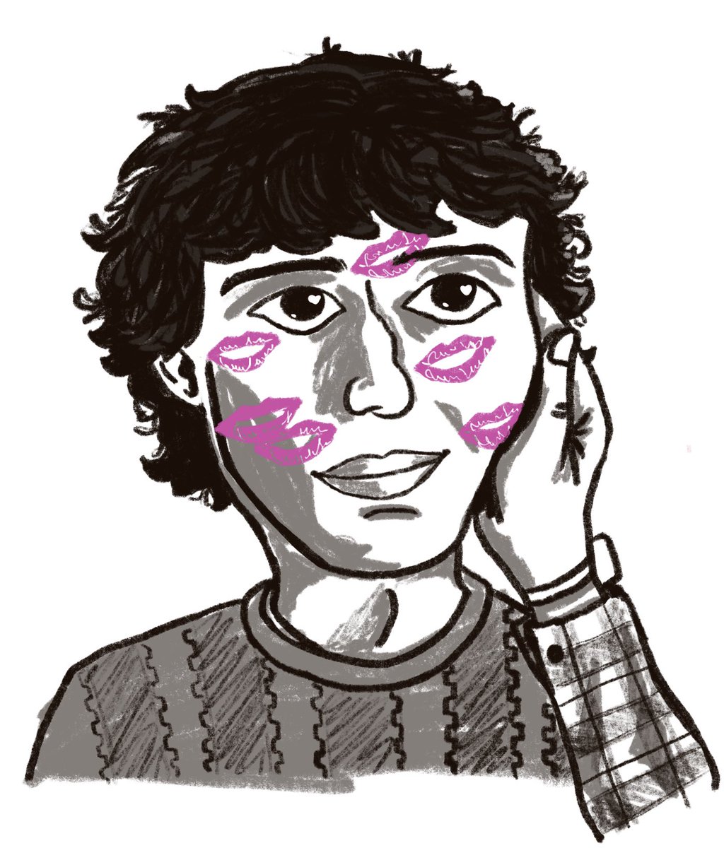 couchoftheyear's tweet photo. Monochrome main + pink for the first day of @BumbleLovesDuck and @petalheadray βs #PinkWeek !! Mike Wheeler kisses https://t.co/21iYghksIu