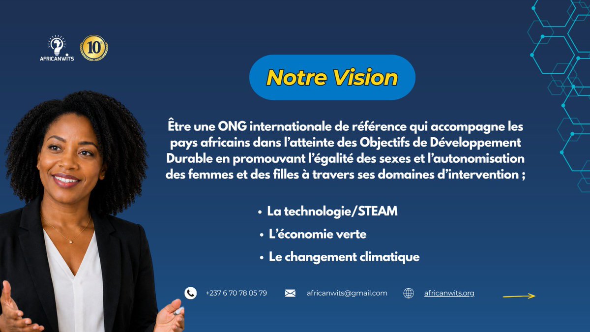 AfricanWITS's tweet photo. 🔹 L’Afrique de demain se construit aujourd’hui. Les femmes en sont le moteur essentiel.

AfricanWITS accompagne les femmes et jeunes filles vers les métiers d’avenir : formation, entrepreneuriat, leadership &amp; innovation durable.
⤵️ https://t.co/sXRWjUK1aN
