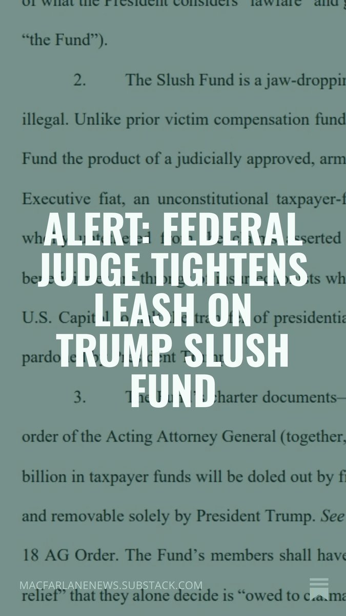 MacFarlaneNews's tweet photo. ALERT:  Judge tightens leash on Trump slush fund.. at least by a little bit 

Justice Dept attorney answers "I don't know" to a pivotal question.... twice

https://t.co/ItZ8tUOKFD https://t.co/DNb6828oYL