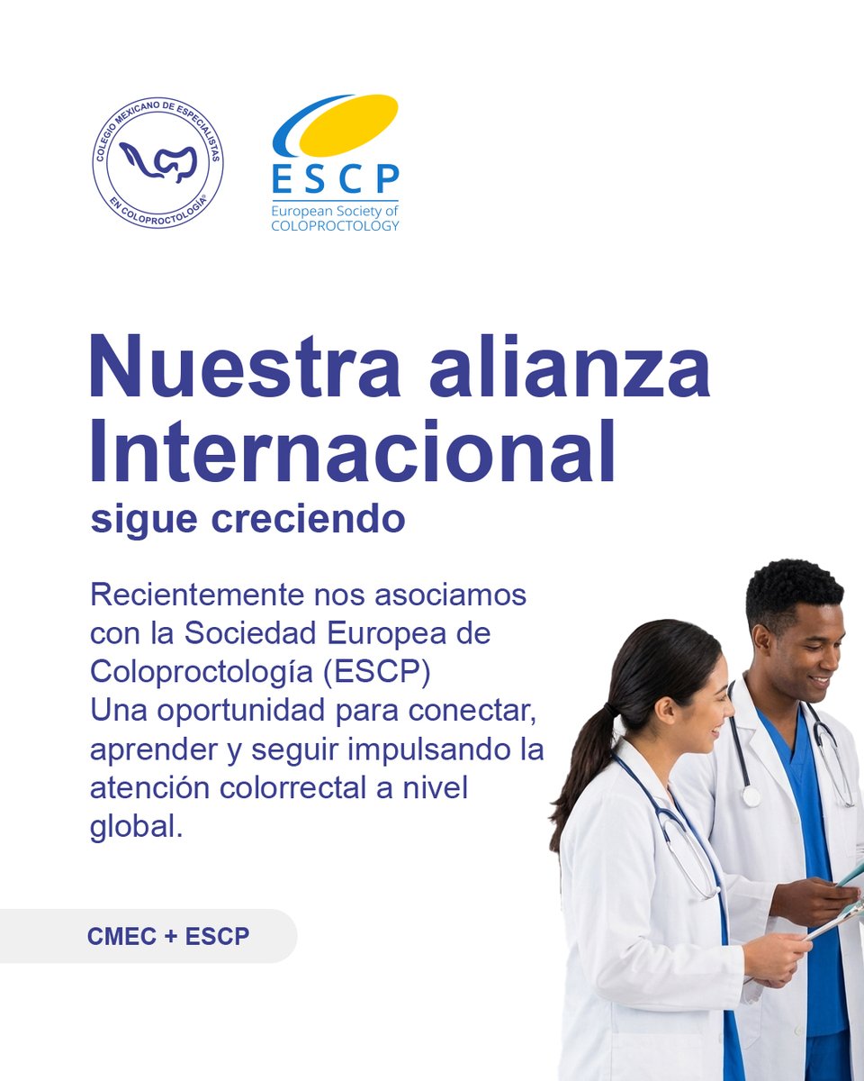 SoyColoproctoMX's tweet photo. Anunciamos nuestra alianza con la Sociedad Europea de Coloproctología (ESCP)
Los colegiados CMEC podrán acceder a beneficios exclusivos, incluido 50% de descuento en el registro presencial del Congreso ESCP 2026 en Praga🫱🏻🫲🏼
📩 Informes: info@cmec.com.mx
#CMEC #Coloproctología https://t.co/Krnu5J8pXp