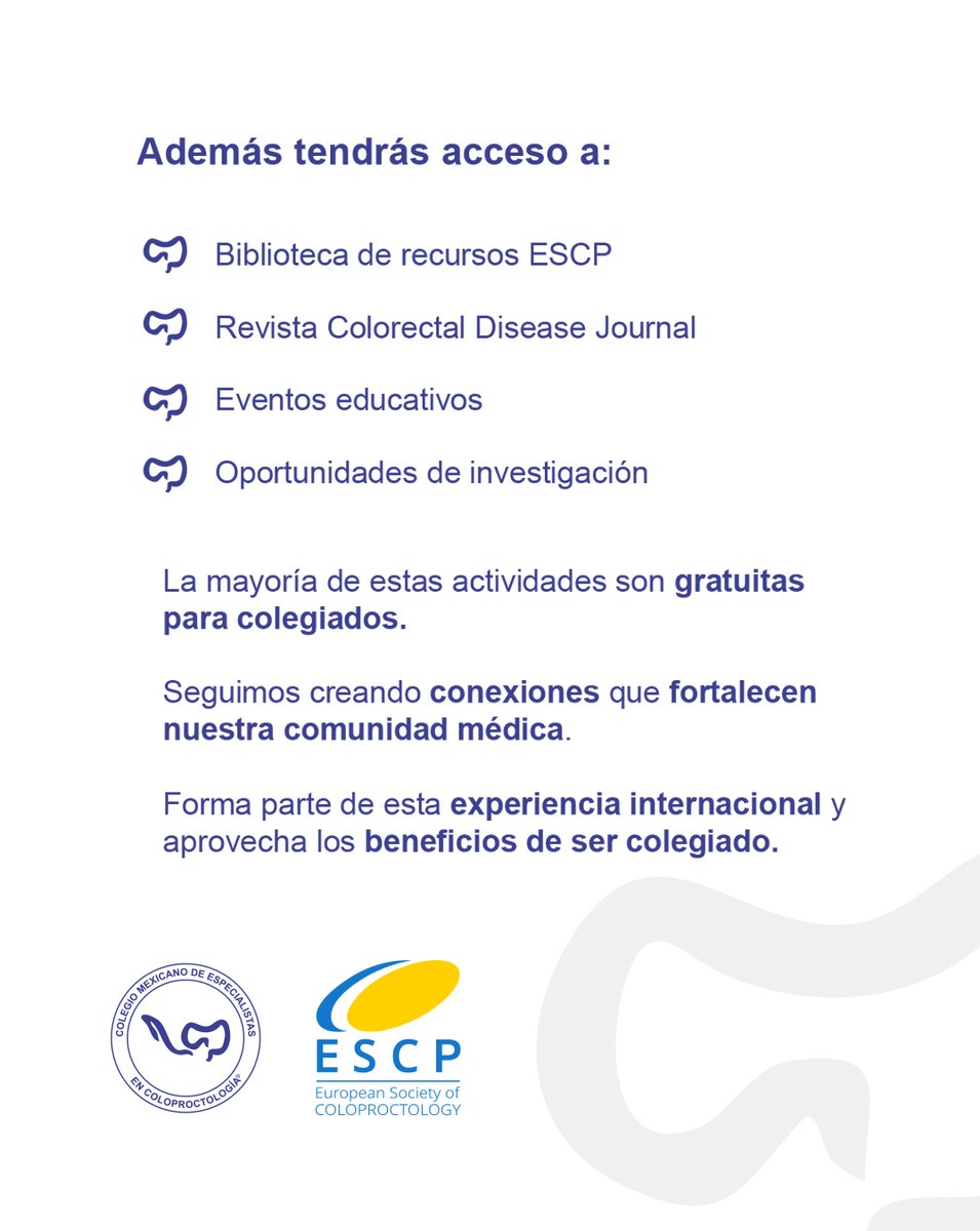 SoyColoproctoMX's tweet photo. Anunciamos nuestra alianza con la Sociedad Europea de Coloproctología (ESCP)
Los colegiados CMEC podrán acceder a beneficios exclusivos, incluido 50% de descuento en el registro presencial del Congreso ESCP 2026 en Praga🫱🏻🫲🏼
📩 Informes: info@cmec.com.mx
#CMEC #Coloproctología https://t.co/Krnu5J8pXp