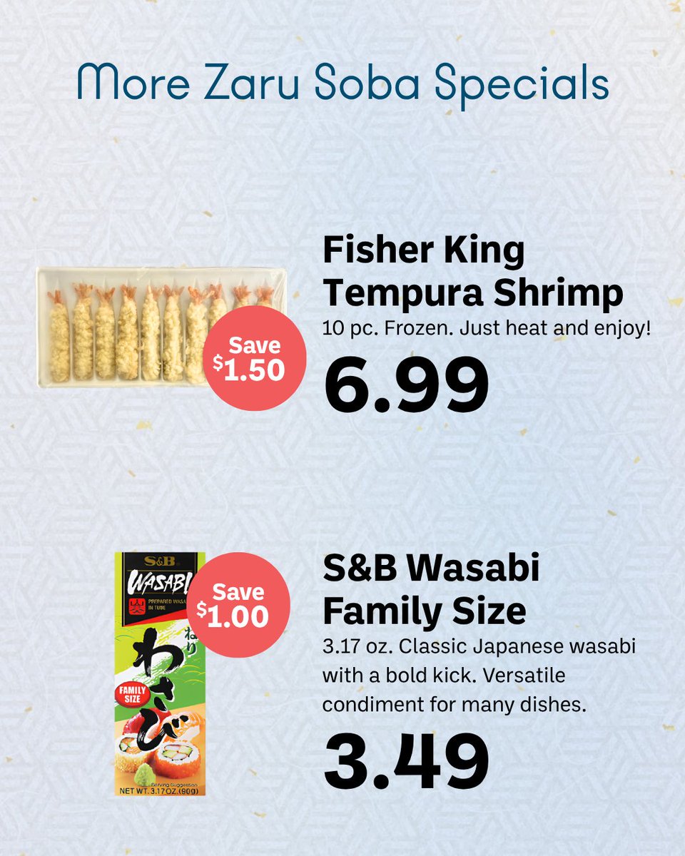 Uwajimaya's tweet photo. Let’s chill with Zaru Soba 🍜❄️

Simple, refreshing, and perfect for warm days. Pick up noodles, tsuyu, shrimp tempura, green onions, and wasabi to recreate this classic at home.

Tap here to see all of this week’s specials: https://t.co/UrQiVz8GWB

#Uwajimaya #WeeklySpecials https://t.co/yEcQoCCChE