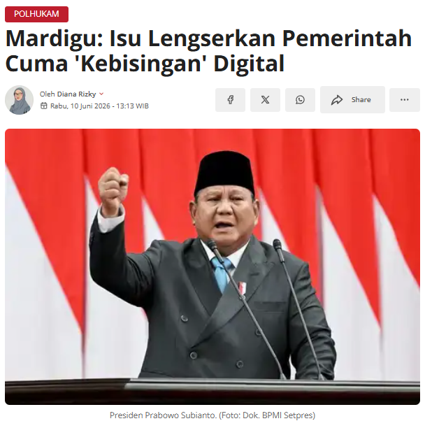 benihsakti's tweet photo. bossman mardigu sebut isu lengserkan pemerintah cuma kebisingan digital semata gais di dunia nyata masyarakat ttp adem ayem sibuk cari cuan &amp; bangun sdm yuk netizen cerdas saring sebelum sharing jn gampang kepancing narasi adu domba kelompok mari jaga kamsib &amp; kedamaian nkri https://t.co/meTmutuKPz