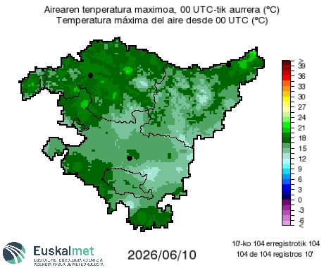 Euskalmet's tweet photo. 🌡#Tmax
✅Bihar tenperatura maximoak igoko dira.
✅Mañana las máximas subirán. https://t.co/PJ8CRTpyAF