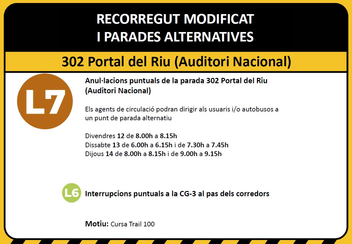 Moute_En_Bus's tweet photo. El dijous 11 de juny, de les 18h a les 19h, la parada Portal del Riu – 302 estarà anul·lada a causa d'una cursa. Els busos de la L7 faran l’última parada a la Rotonda d’Ordino. Els dies 12, 13 i 14 també hi poden haver talls puntuals a la CG-3. Més info a https://t.co/DsEw2p9w06 https://t.co/XFgkHyK7JG