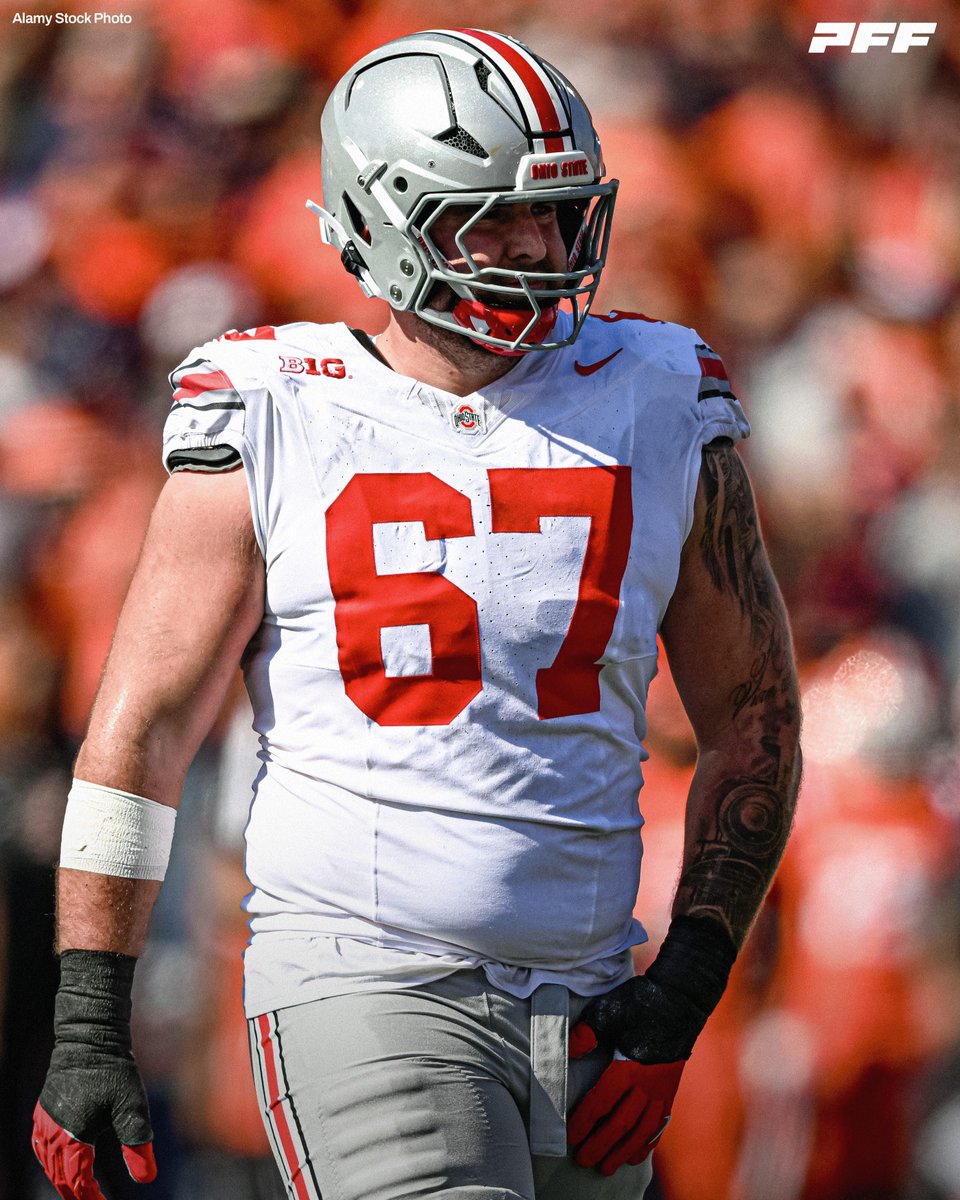 PFF_College's tweet photo. Austin Siereveld: 83.3 run blocking grade in 2025 (1st) https://t.co/i7M6EkQAfs