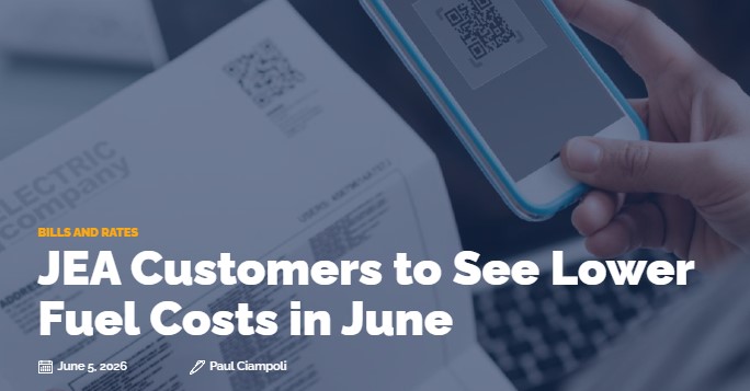 publicpowerorg's tweet photo. Starting in June, customers of Florida public power utility JEA (@NewsfromJEA) will see a lower fuel charge on their monthly electric bill.  Read more: https://t.co/BamEZbfNZq https://t.co/jkFdOW64lB