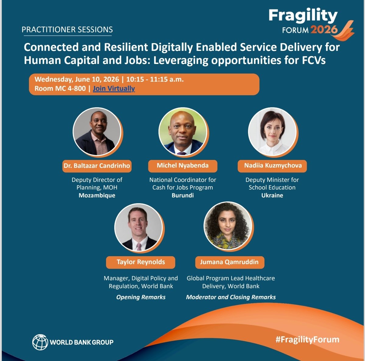 Merankabandi2's tweet photo. À l'occasion du #Fragilityforum2026 du groupe de la @Banquemondiale tenu à #Washington_DC du 08 au 10 juin 2026, @NyabendaMichel , Coordonnateur National du @Merankabandi2 #Burundi, anime, ce 10 juin 2026, 1 conférence sur le sujet qu'il a intitulé "From Fragility to Resilience" https://t.co/2WEMfVWapv