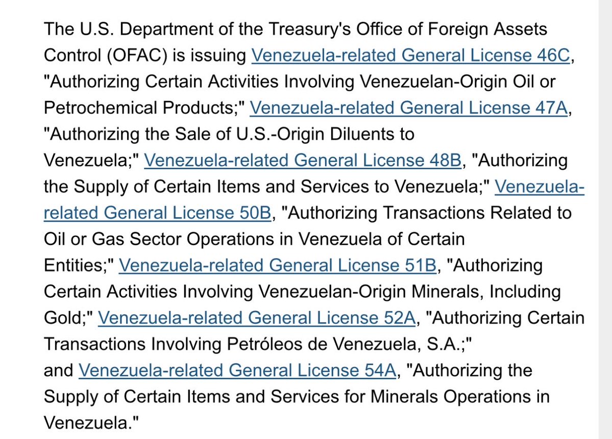 OrlvndoA's tweet photo. #AHORA | El Departamento del Tesoro de EEUU emite múltiples licencias al régimen de Delcy Rodríguez que autorizan transacciones relacionadas a productos petroquímicos, la venta de diluyentes estadounidenses a Venezuela, operaciones de petróleo y gas, etcétera. https://t.co/r23j3geid3