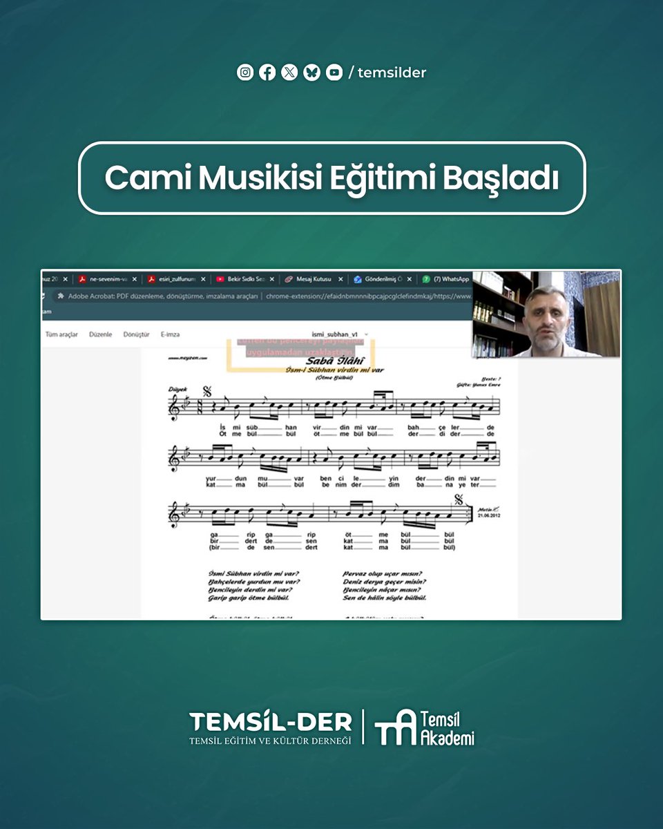 temsilder's tweet photo. Temsil Akademi Bahar 2026 dönemi kapsamında, Çinili Camii İmam-Hatibi Dursun Şahin’in yürütücülüğünde “Cami Musikisi” eğitimi başladı.

3 Haziran Çarşamba günü saat 18.00’de ilk oturumu gerçekleşen eğitim 8 hafta sürecek. Eğitime 10 erkek din görevlisi katılıyor. https://t.co/8pJoT4tuAh