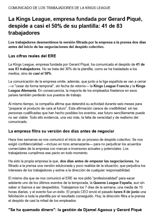 UniversoKingsL's tweet photo. 💣💣💣 ESTALLA LA BOMBA EN LA KINGS LEAGUE

😱 LOS TRABAJADORES AFECTADOS POR EL ERE, LANZAN UN COMUNICADO DIRECTO

#KingsLeague
